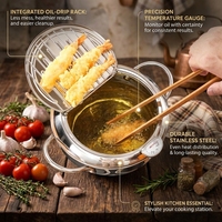 Friteuse à tempura multifonctionnelle en acier inoxydable 201, style japonais, avec poignées doubles, mini 1,2 L, compatible four