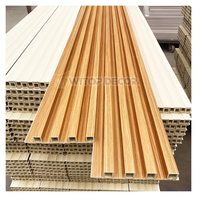 Hot Sale 3D Fluted WPC Wall Panels Teak Surface Wooden PVC Wall Panel WPC