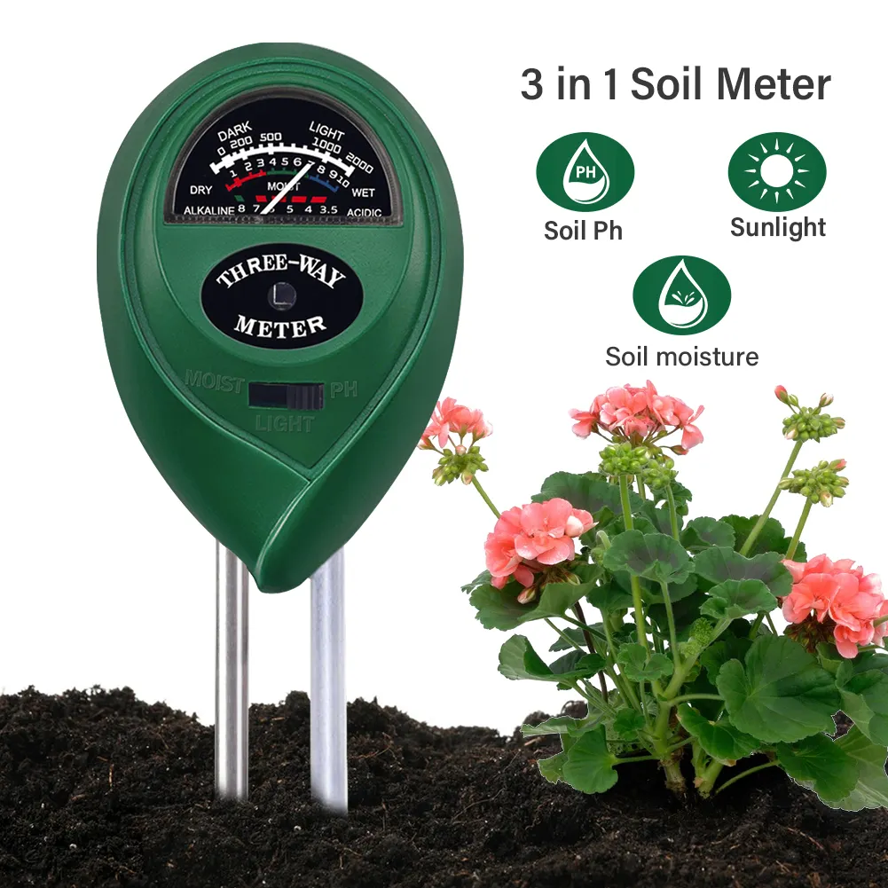 เครื่องทดสอบดิน3 IN1/ความชื้น/แสงชุดทดสอบดิน pH เมตรสำหรับพืชกลางแจ้งและในร่มสวนและกฎหมาย