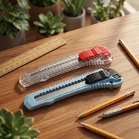 Cutter utilitaire, lame de 18 mm en plastique transparent et bleu clair antidérapant, outil de coupe manuel portable