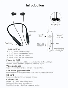 D759R คล้องคอหูฟังไร้สายพร้อมช่องเสียบการ์ด TF 40H เครื่องเล่น MP3ไมโครโฟน HD ผู้ช่วยด้วยเสียงที่ห้อยคอหูฟังบลูทูธ V5.3หูฟังกีฬา - Product Image 4