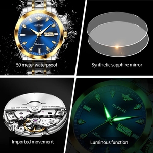 Montre automatique mécanique pour homme OUPINKE 3286, livraison directe, affichage double calendrier, cadran luxueux avec diamants, montre-bracelet pour homme - Product Image 4