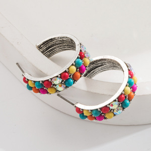 Vendita calda Vintage bohémien colorato antico <span class=keywords><strong>argento</strong></span> <span class=keywords><strong>orecchini</strong></span> in lega stile etnico occidentale - Product Image 4