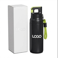 Bouteille d'eau portable premium 500 ml, maintien de la température chaud/froid 6-12h, logo personnalisé avec sangle, thermos en acier inoxydable pour sports de plein air