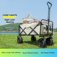 Chariot de camping pliable d'extérieur avec grande capacité et roues tout-terrain pour pique-nique, plage, jardin
