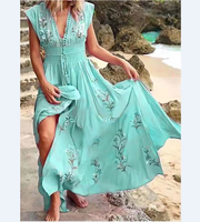 Robe longue pour femmes, imprimé floral, à lacets, avec glands, ourlet large, robe maxi vintage d'été, tenue de plage