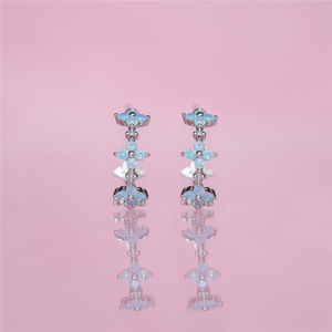 Boucles d'oreilles clous ROXI 2021 en laiton plaqué or 18 carats et argent, motif fleur bleue en zircon, forme C, bijoux - Product Image 6