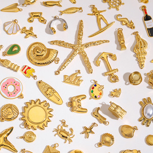 Summer Ocean baja tahan karat emas 18K DIY Shell Dophin Starfish Crab Charms untuk membuat Gelang - Product Image 4