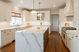 FREE SAMPLE 100% VIETNAM Quartz Calacatta Thunder Big Slab-Modern Kitchen Hotel & Table Top Countertop with 3D Model Design - Product Image 3