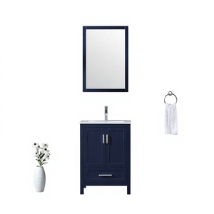 Meuble-lavabo autoportant en bois massif, moderne et écologique, avec miroir encadré, vasque en céramique, résistant à l'eau, style ferme, pour hôtel - Product Image 1