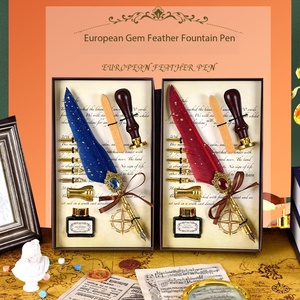 Bolígrafo de plumas de alta calidad al por mayor, estilo europeo vintage con gemas, caja de regalo, para práctica de caligrafía, regalo, sello de cera. - Product Image 2