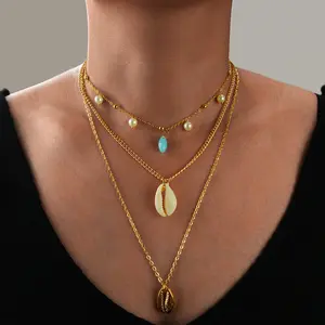 2022 богемное многослойное ожерелье из натуральной ракушки, Золотая цепочка, Женское Ожерелье из ракушек Cowrie