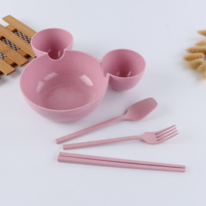 Juego de Vajilla Infantil Creativo de Paja de Trigo, Plato Dividido, Tazón, Cuchara, Tenedor, Palillos, Pequeño Regalo con Logotipo Impreso - Product Image 6