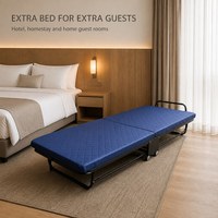 Lit pliant en gros avec matelas, lit métallique pliable, lit d'appoint portable avec roulettes pivotantes pour hôtel, gîte, maison
