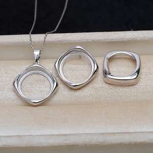 Ensemble d'accessoires DIY en argent S925, perle de 14,5 mm, coquille de cheval, fond plat, pendentif vide, porte-boucles d'oreilles et porte-bague 4787 - Product Image 3