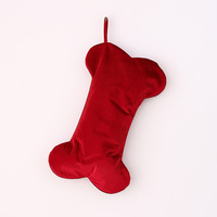 Calcetín Navideño Personalizado al por Mayor de Poliéster a Cuadros con Forma de Hueso, Diseño con Lazo para Colgar, Colgante para Árbol de Navidad, Bolsa de Almacenamiento de Regalos
