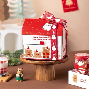 Scatola a Forma di <span class=keywords><strong>Casa</strong></span> con Coperchio Ribaltabile a Due Livelli per Biscotti, Caramelle e Snack - Edizione Natalizia - Product Image 2