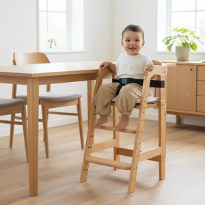 Chaise haute en bois massif pour tout-petits, hauteur réglable, coussin doux, chaise d'alimentation pour bébé, meubles écologiques pour enfants - Product Image 2