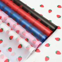 Kertas Pembungkus Buket Bunga Stroberi Gaya Korea Evergreenwrap Musim Panas Semi-transparan Buatan Tangan Tahan Air Toko Bunga