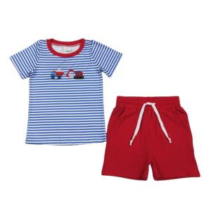 Conjunto de Ropa Casual para Niños con Estampado de Camión de Béisbol RTS, Camiseta y Pantalones Cortos, Ropa de Primavera y Otoño, Algodón y Elastano al por Mayor, Ropa Infantil - Product Image 1