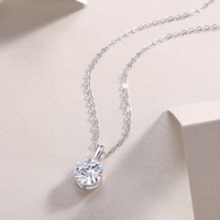 Dropshipping Factory Jewelry Gemstone Pendant Necklace 2ct Round Gem Chain Moissanite Charm Necklace Fine Women Silver Necklace