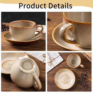 Tasse à café en céramique de style moderne avec soucoupe et cuillère de style moyen-oriental – Mug à latte en gros pour savourer vos boissons préférées - Product Image 4