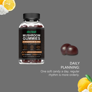 10-in-1 Mushroom Blend Gummies 60 Count <strong>Plant</strong> Raspberry Flavor 2500mg Support Focus Clarity Memory Factory Dietary Supplement - Product Image 5