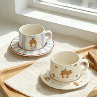 Ensemble tasse et soucoupe en porcelaine mignons, motif animal adorable, écologique, passe au lave-vaisselle, tasse à café/thé pour le petit-déjeuner et le thé de l'après-midi