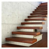 Rampe d'escalier moderne en acier inoxydable et verre Prima Custom avec marches en bois pour escaliers intérieurs droits et flottants