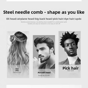 Peigne à aiguilles en acier 850 Insert Barber avec manche en plastique, peigne afro, best-seller transfrontalier pour coiffures lissées - Product Image 4