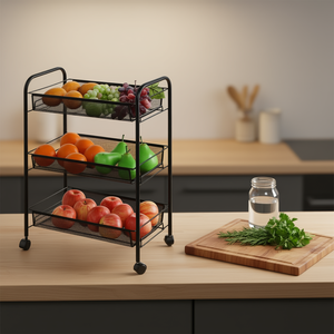 Carrito de Almacenamiento de Tres Niveles Negro, Diseño de Rejilla Metálica, Carrito de Organización de Cocina, Estilo Minimalista, Tipo Vertical - Product Image 2