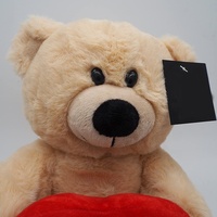 Ours en peluche doux de saint-valentin de 25cm, ours en peluche marron clair avec coeur rouge