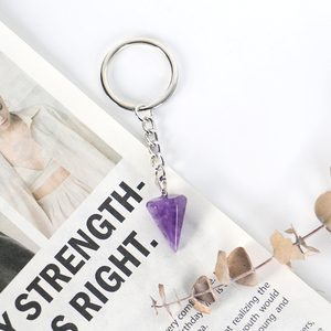 Quartz Amethyst Keychain <b>Rings</b> Witchcraft Natural Stone Cone Faceted Crystal Pendulum for Beginners Balancing Chakra Healing - Product Image 4