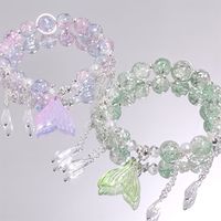 Bracelet Fantaisie en Perles de Verre Cristal Popcorn avec Pendentif Goutte et Breloque Queue de Poisson pour Filles, Femmes, Étudiantes – Bracelets d'Amitié, Cadeau Bijou