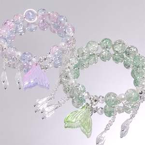 Bracelet Fantaisie en Perles <span class=keywords><strong>de</strong></span> Verre Cristal Popcorn avec Pendentif Goutte <span class=keywords><strong>et</strong></span> Breloque Queue <span class=keywords><strong>de</strong></span> Poisson pour Filles, Femmes, Étudiantes – Bracelets d'Amitié, Cadeau Bijou - Product Image 4