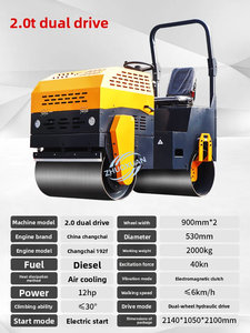 Rouleau compacteur vibrant à double tambour 2.0T à double entraînement, diesel, pour usage agricole et asphalte, vente directe usine - Product Image 2