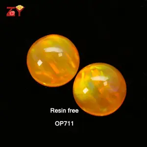Perle d'opale en résine sous forme de boule de couleur jaune, résistante à la chaleur, pour l'artisanat du verre, 50 pièces, OP711