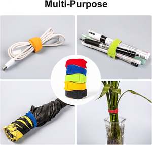 Bridas para cables de colores surtidos, disponibles para OEM, paquete de 100 unidades, ecológicas, autoadhesivas, de nailon con gancho y bucle para agrupar cables - Product Image 4