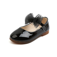 Chaussures en cuir brillant de couleur unie pour filles avec un grand nœud, chaussures plates de princesse en cuir verni, chaussures de danse