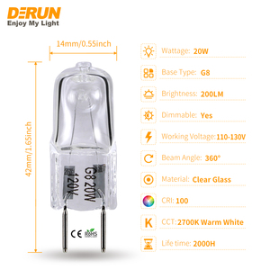 Chất lượng cao G8 20 watt <span class=keywords><strong>120</strong></span> <span class=keywords><strong>Volt</strong></span> bóng đèn halogen rõ ràng hoặc mờ kính JCD G8 bóng đèn, HAL-G8 - Product Image 5