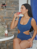 Nouveaux micro bikinis brésiliens 2027, maillot de bain une pièce personnalisé pour femmes, découpe, tissu brillant, monokini, bikini