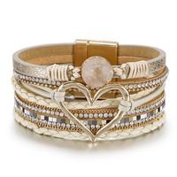 Bracelet Cœur Tressé Bohème de Luxe Façon Artisanale à Motif Géométrique pour Femme, Idéal pour l'Usage Quotidien, Bijou Tendance pour Adolescentes et Étudiantes