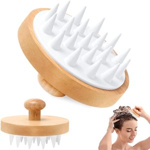 Brosse de massage du cuir chevelu en bambou pour shampoing, utilisation sur cheveux secs et humides, brosse de soin du cuir chevelu, brosse de douche, exfoliant du cuir chevelu - Product Image 1