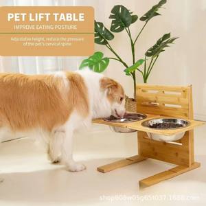 ขาตั้งชามอาหารสุนัขไม้ไผ่ ปรับความสูงได้ สถานีให้อาหารไม้เนื้อแข็งสำหรับสุนัขและแมว ใช้ในบ้าน ที่ให้อาหารสัตว์เลี้ยง - Product Image 5