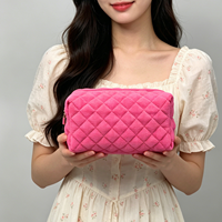 Pochette de maquillage matelassée en microfibre, trousse de toilette zippée, organiseur de beauté, trousse de voyage