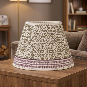 Premium Cotton Linen <b>Lampshade</b> Set | Handmade Tapered Fabric Lamp Shades with Geometric Block Print & Decorative Border - Product Image 3