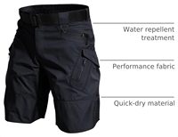 Shorts cargo utilitaires noirs pour hommes, multi-poches zippées, extensibles, en ripstop, résistants à l'eau, pour la randonnée, le travail, l'extérieur, durables, été