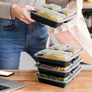 Conteneurs <span class=keywords><strong>de</strong></span> préparation <span class=keywords><strong>de</strong></span> repas à 3 compartiments en plastique jetable avec couvercles - Product Image 3