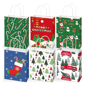 Custom Printed <b>Red</b> Green Christmas <b>Paper</b> Bags with Handles White Kraft Gift Bags with Merry Christmas Ribbon Decor for Retail - Product Image 6