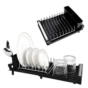 <span class=keywords><strong>Escurridor</strong></span> de platos <span class=keywords><strong>extensible</strong></span> de acero al carbono con soporte para cubiertos extraíble Estante para platos de cocina para secar platos - Product Image 1